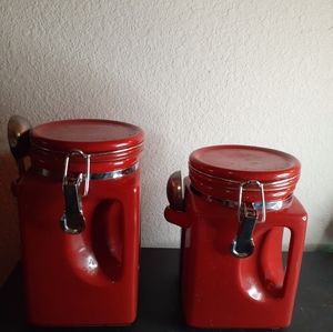 GORGEOUS Pair of OGGI Kitchen Red Canister Set.